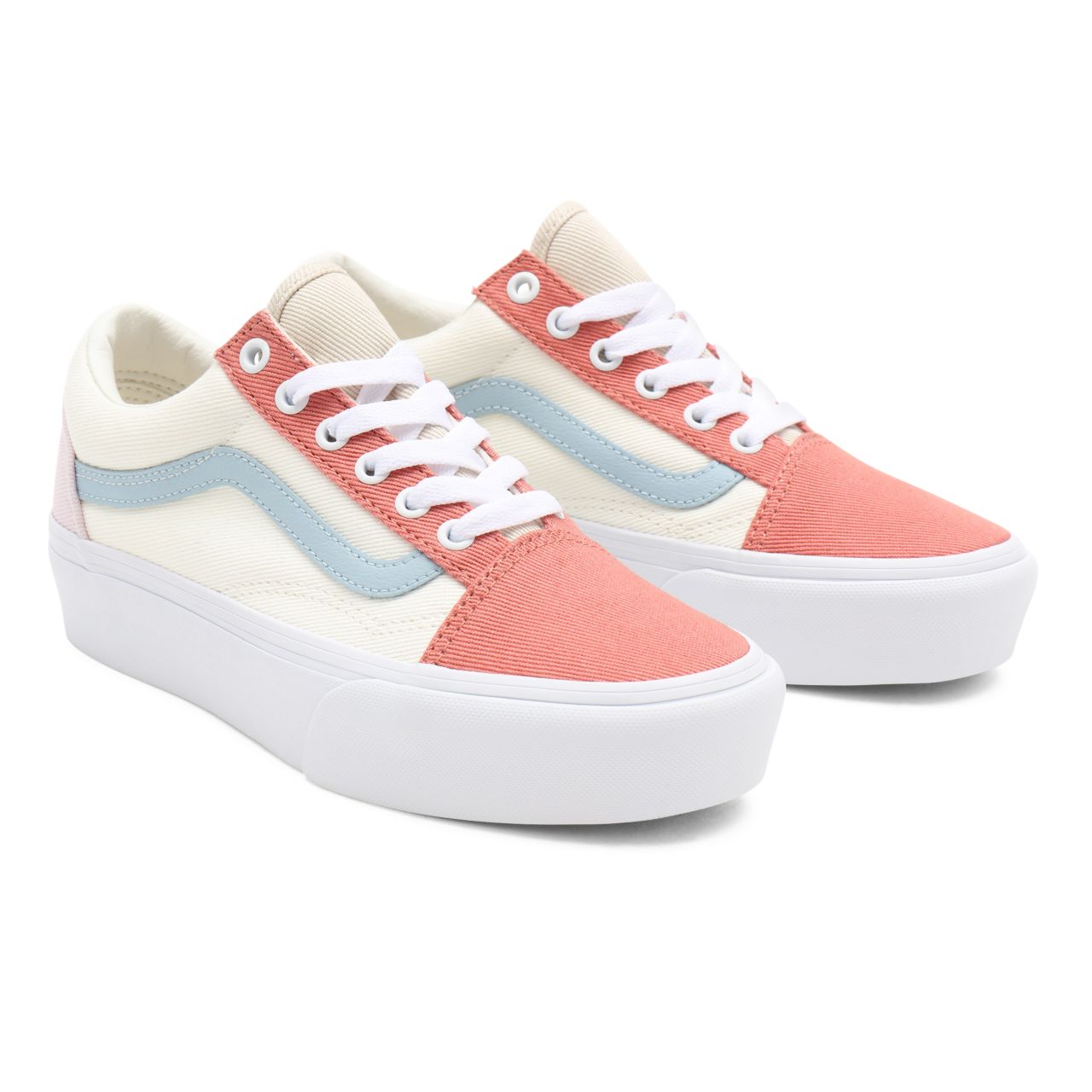 Vans Twill Old Skool Platform White Classic Womens - (Twill) pastel block/true white VN0A5KX99MK Shoes