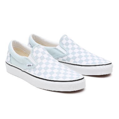 Vans Checkerboard Classic Slip-On Blue Classic Womens - (Checkerboard) Baby Blue/True White VN0A38F7QCK Shoes