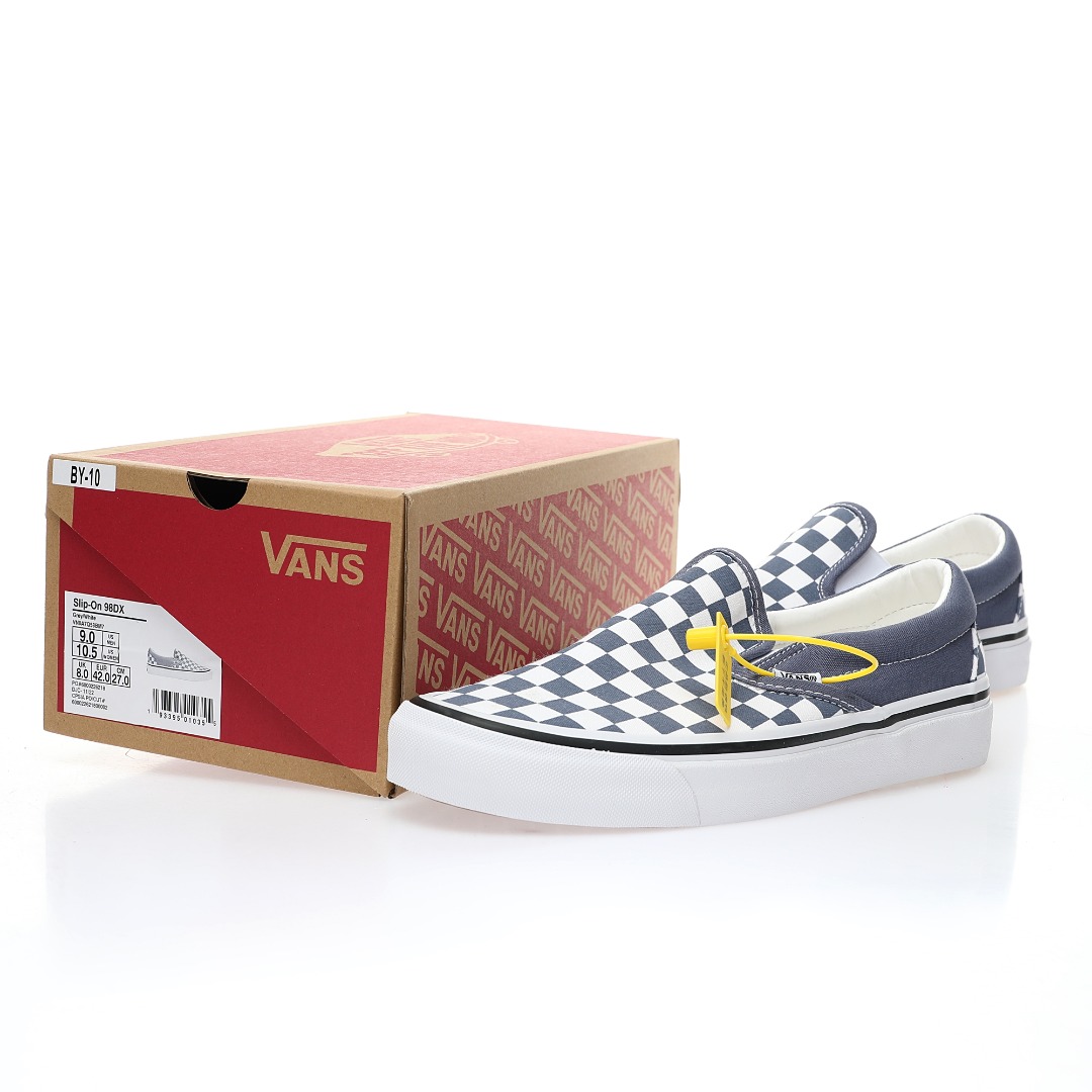 Vans Slip-On Checkerboard Mens Womens - Blue Granite/True White VN0A4U382P8 Shoes