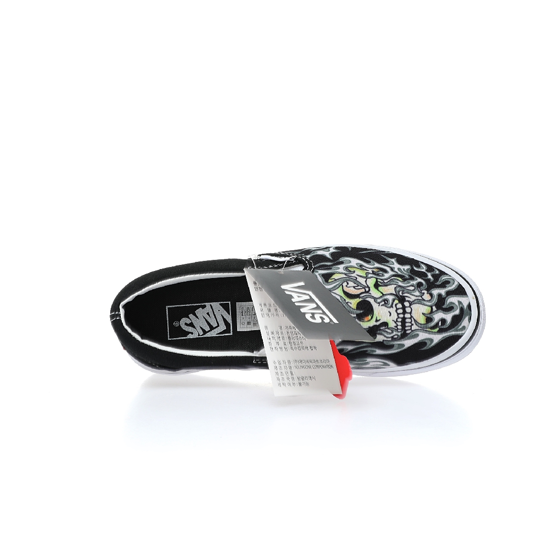 Vans Slip-On Flame Skull Mens Womens - Black/True White VN0009Q7BMX Shoes