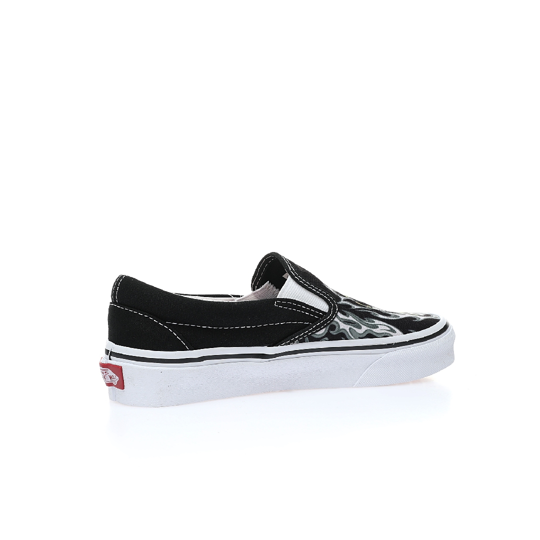 Vans Slip-On Flame Skull Mens Womens - Black/True White VN0009Q7BMX Shoes