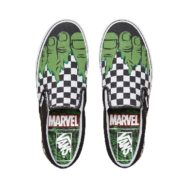 Vans X Marvel Classic Slip-On Classic Mens Womens - (Marvel) Hulk/Checkerboard VA38F7U44 Shoes