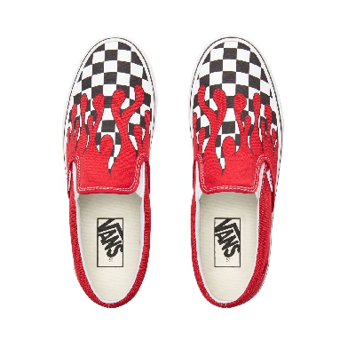 Vans Checker Flame Classic Slip-On Classic Mens Womens - (Checker Flame) Racing Red/True White VA38F7RX5 Shoes