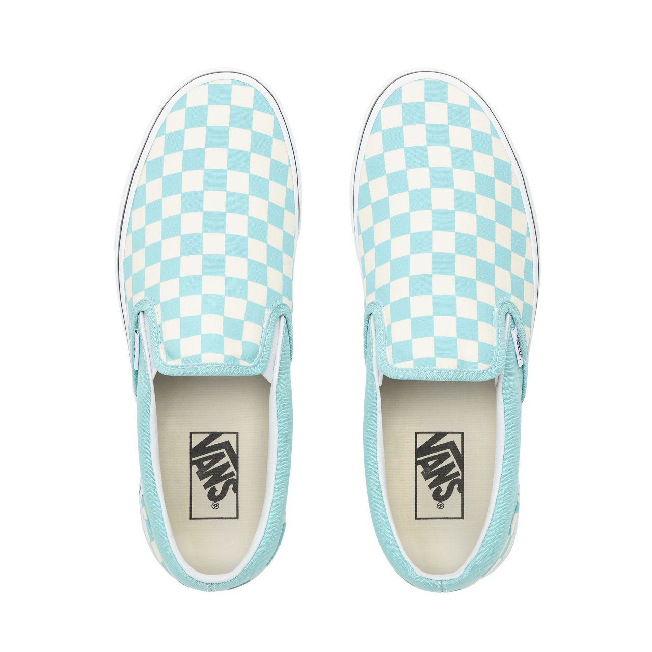 Vans Checkerboard Slip-On Classic Mens Womens - (Checkerboard) Aqua Haze/True White VN0A38F7VLU Shoes