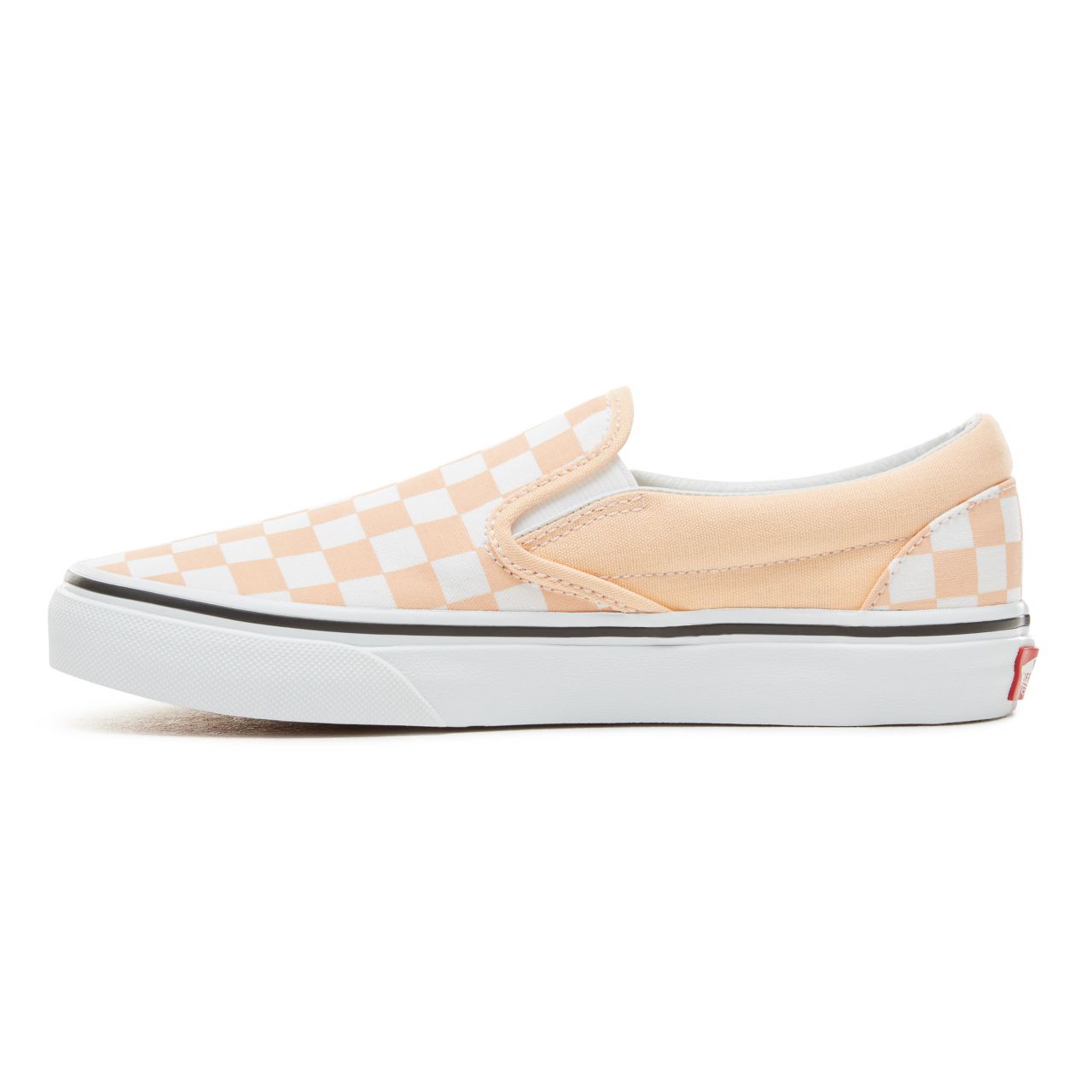 Vans Color Theory Checkerboard Classic Slip-On Classic (Unisex) Mens Womens - (Checkerboard) Bleached Apricot/True White VA38F7U77 Shoes