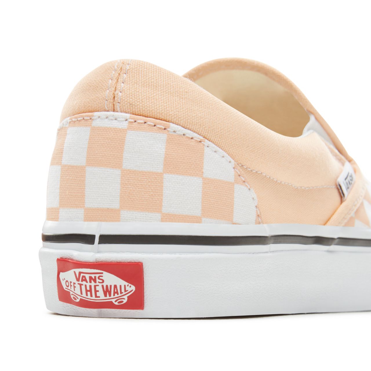 Vans Color Theory Checkerboard Classic Slip-On Classic (Unisex) Mens Womens - (Checkerboard) Bleached Apricot/True White VA38F7U77 Shoes