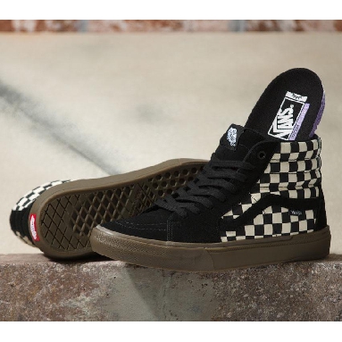 Vans Skate Sk8-Hi Checkerboard Mens Womens - Checkerboard Black/Dark Gum VN0005V039L Shoes