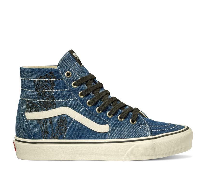 Vans Sk8-Hi Tapered Denim Mens Womens - Denim Embroidery Navy/White VN0A5KRUNAV Shoes