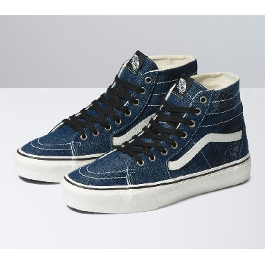 Vans Sk8-Hi Tapered Denim Mens Womens - Denim Embroidery Navy/White VN0A5KRUNAV Shoes