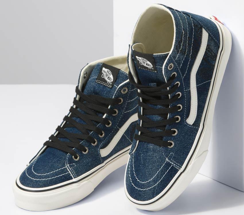 Vans Sk8-Hi Tapered Denim Mens Womens - Denim Embroidery Navy/White VN0A5KRUNAV Shoes