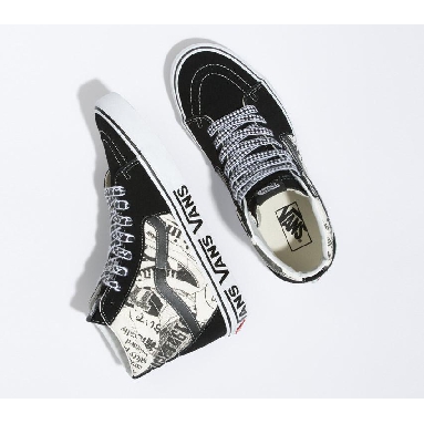 Vans Sk8-Hi Vans Collage Mens Womens - Vans Collage Black/White VN0A7Q5NBA2 Shoes