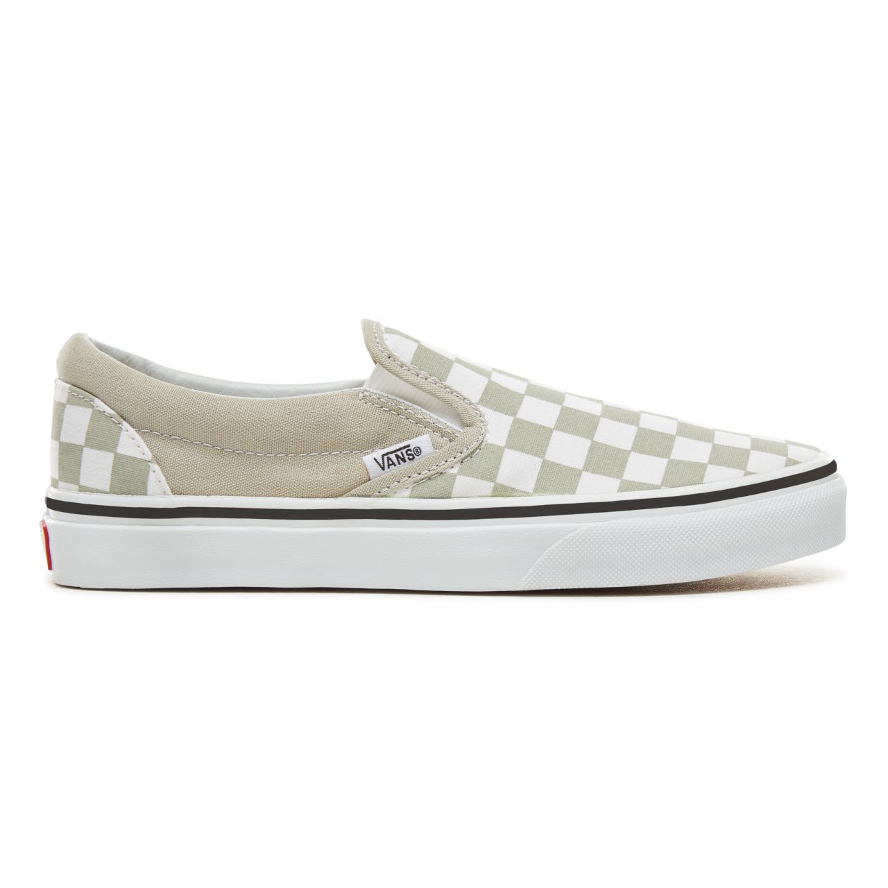 Vans Color Theory Checkerboard Classic Slip-On Classic (Unisex) Mens Womens - (Checkerboard) Desert Sage/True White VA38F7U79 Shoes