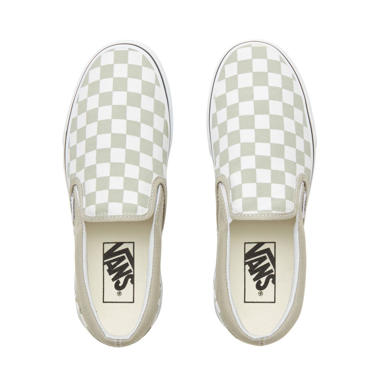 Vans Color Theory Checkerboard Classic Slip-On Classic (Unisex) Mens Womens - (Checkerboard) Desert Sage/True White VA38F7U79 Shoes