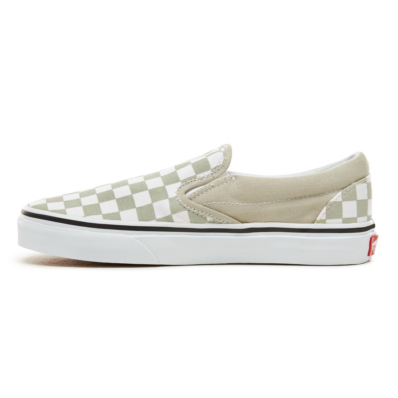 Vans Color Theory Checkerboard Classic Slip-On Classic (Unisex) Mens Womens - (Checkerboard) Desert Sage/True White VA38F7U79 Shoes