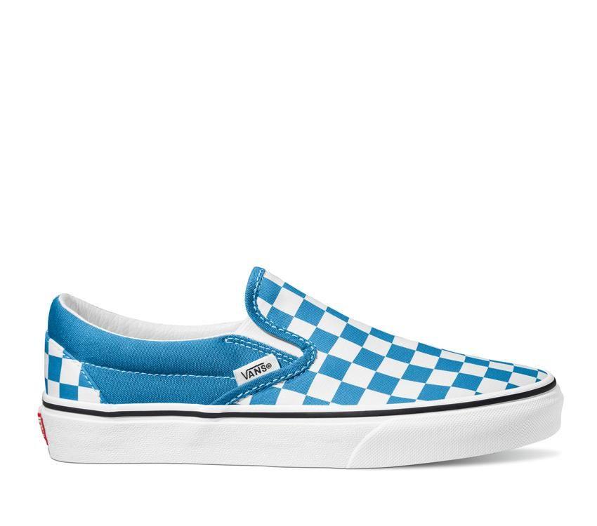 Vans Classic Slip-On Mens Womens - Color Theory Checkerboard Mediterranian Blue VN0A5JMHVD3 Shoes