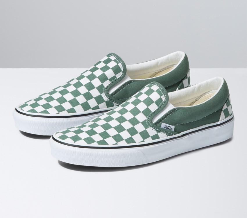 Vans Classic Slip-On Checkerboard Mens Womens - Color Theory Checkerboard Duck Green VN0A5JMHYQW Shoes