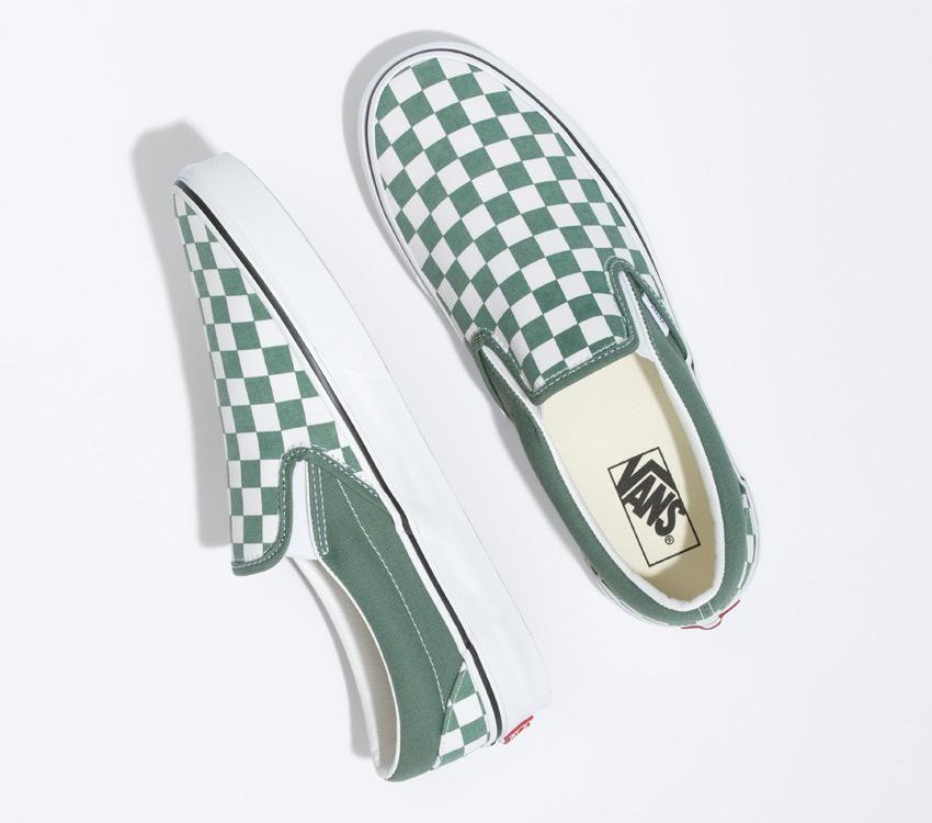 Vans Classic Slip-On Checkerboard Mens Womens - Color Theory Checkerboard Duck Green VN0A5JMHYQW Shoes