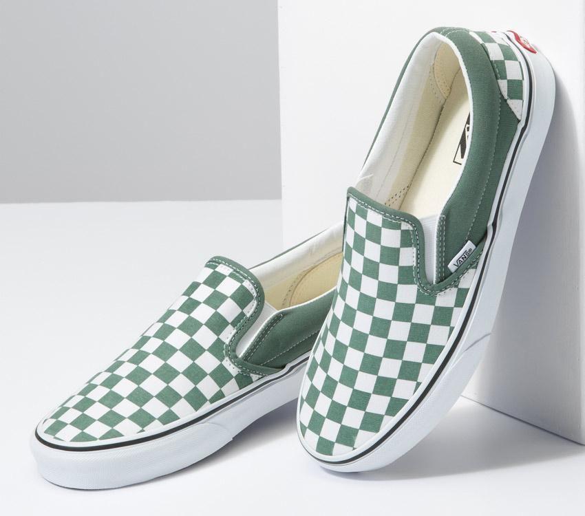 Vans Classic Slip-On Checkerboard Mens Womens - Color Theory Checkerboard Duck Green VN0A5JMHYQW Shoes