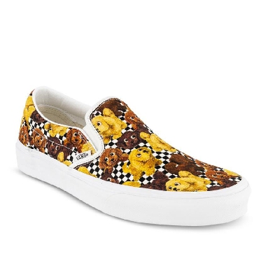 Vans Classic Slip-On Pets Checkerboard Mens Womens - Animal Checkerboard Potting Soil VN0A7VCFDMV Shoes