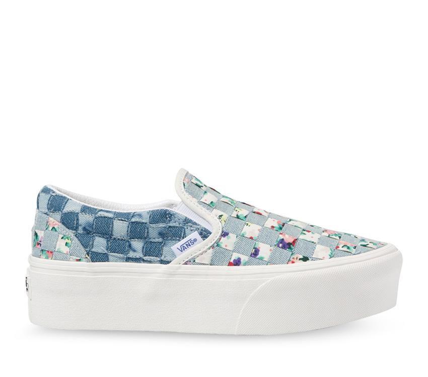 Vans Classic Slip-On Woven Stackform Mens Womens - Denim/Floral VN0A7Q5RB12 Shoes