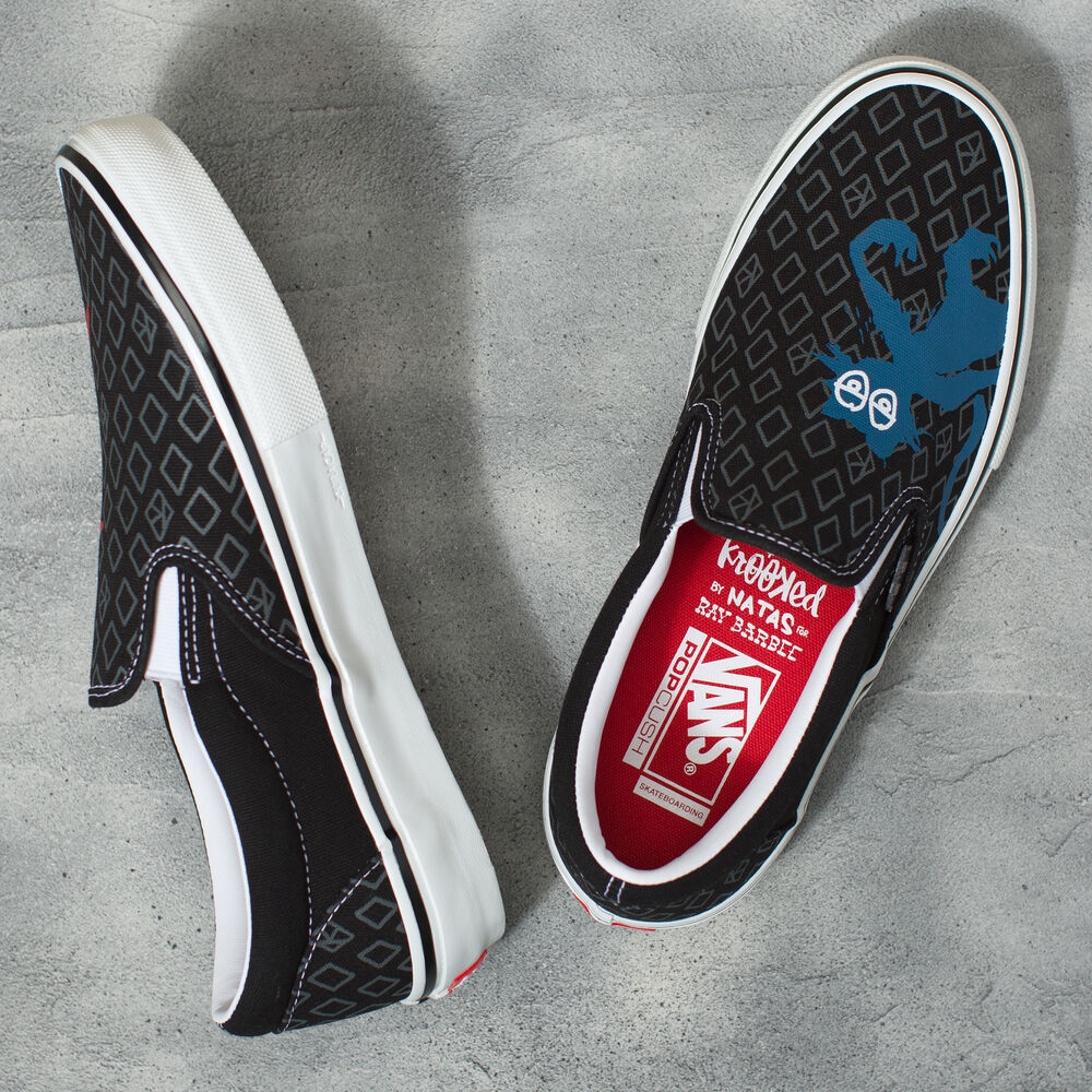 Vans Skate Classics Slip-On Mens Womens - (KROOKED BY NATAS FOR RAY) BLACK VN0A5FCAAPM Shoes