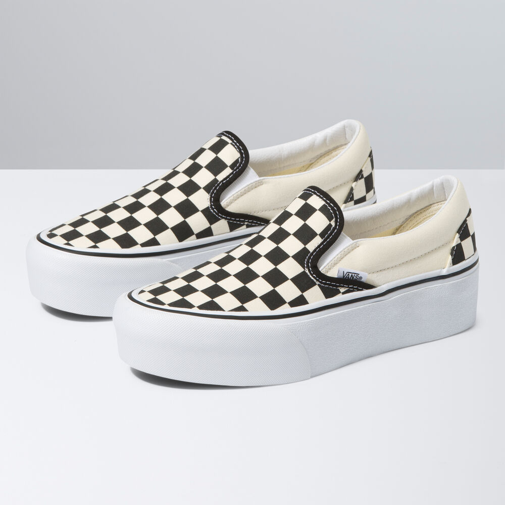 Vans Checkerboard Classic Slip-On Stackform Mens Womens - CHECKERBOARD BLACK/CLASSIC WHITE VN0A7Q5RTYQ Shoes