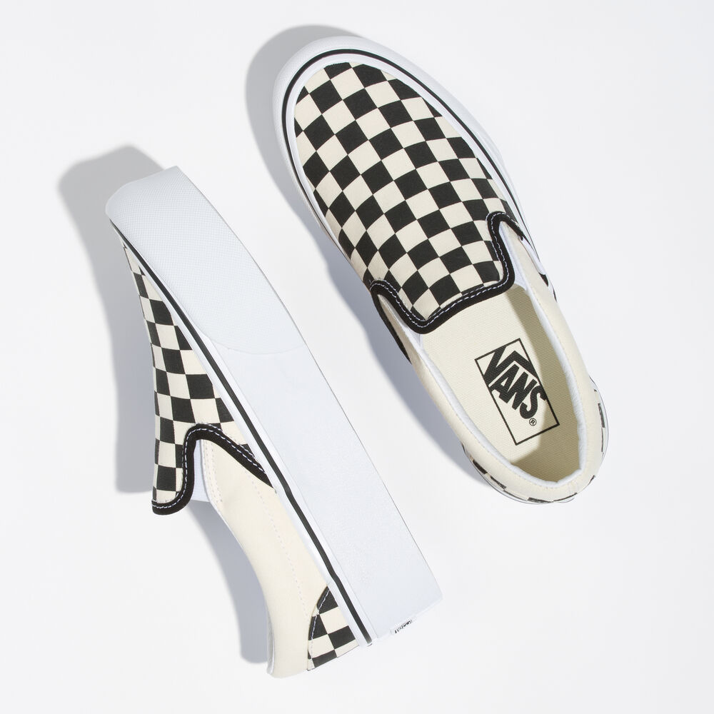 Vans Checkerboard Classic Slip-On Stackform Mens Womens - CHECKERBOARD BLACK/CLASSIC WHITE VN0A7Q5RTYQ Shoes