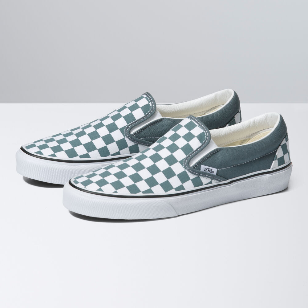 Vans Cow Multi Color Classic Slip-On Mens Womens - COLOR THEORY CHECKERBOARD STORMY WEATHER VN0A7Q5DRV2 Shoes