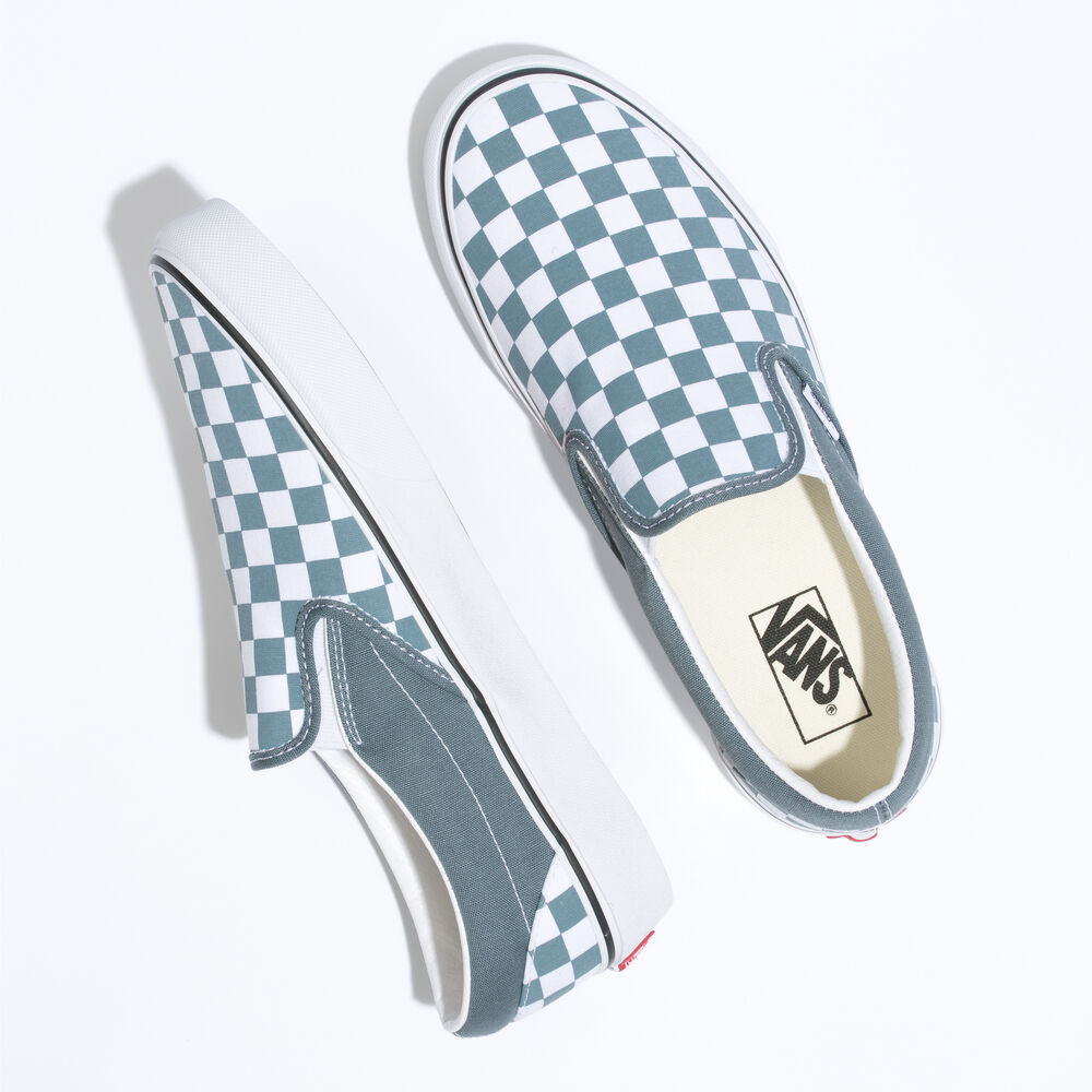 Vans Cow Multi Color Classic Slip-On Mens Womens - COLOR THEORY CHECKERBOARD STORMY WEATHER VN0A7Q5DRV2 Shoes