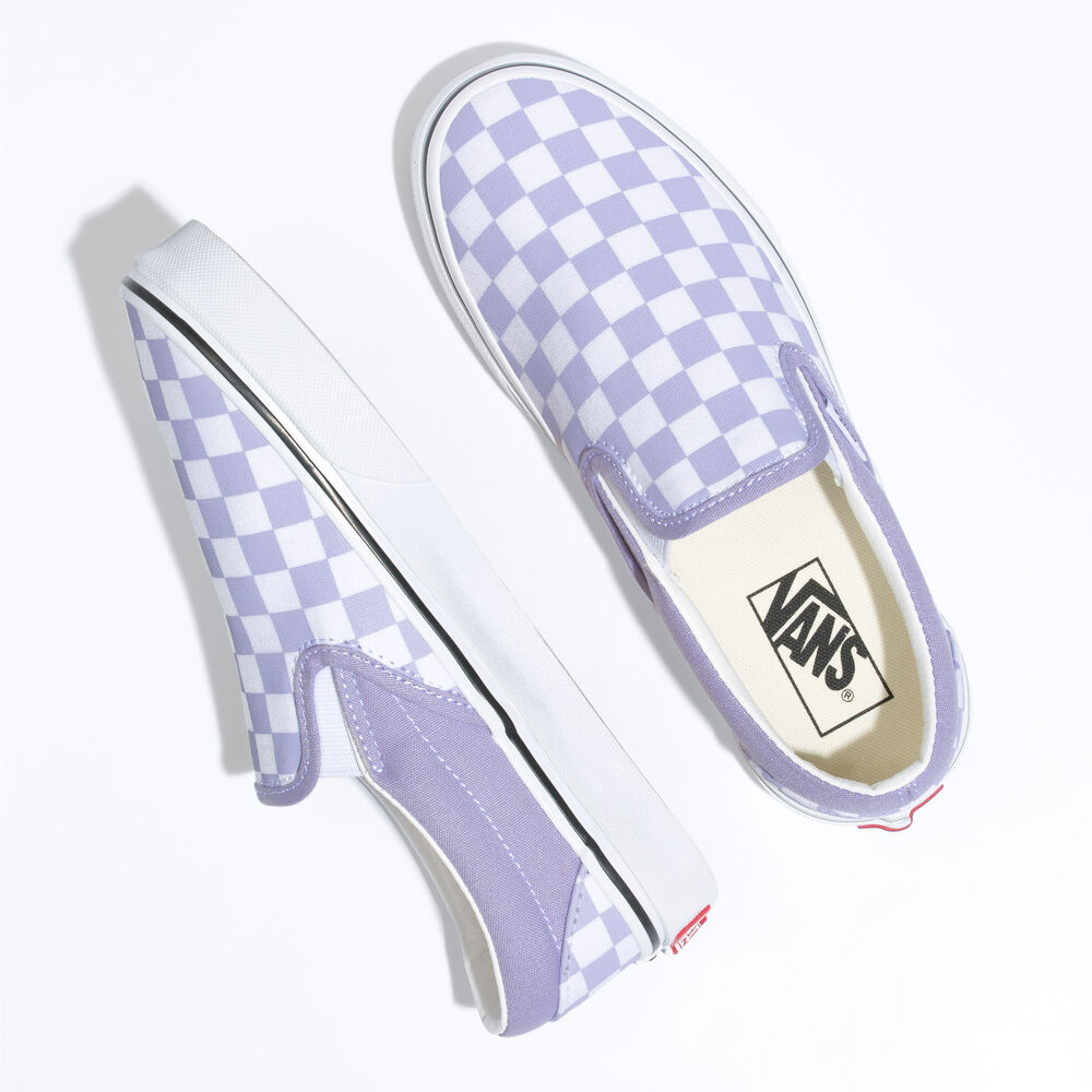 Vans Meadow Patchwork Classic Slip-On Mens Womens - COLOR THEORY CHECKERBOARD PURPLE HEATHER VN0A5AO8ZS0 Shoes