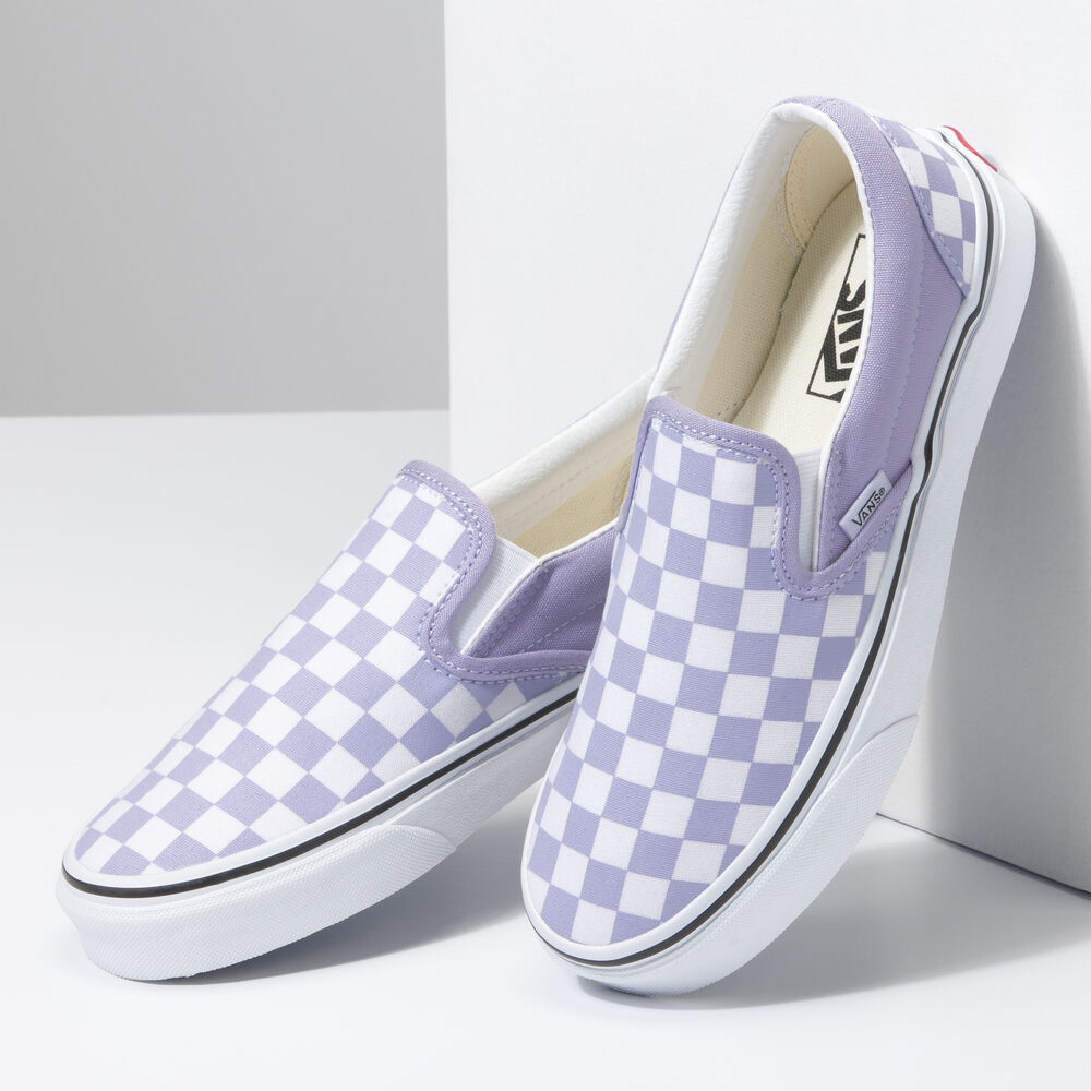 Vans Meadow Patchwork Classic Slip-On Mens Womens - COLOR THEORY CHECKERBOARD PURPLE HEATHER VN0A5AO8ZS0 Shoes