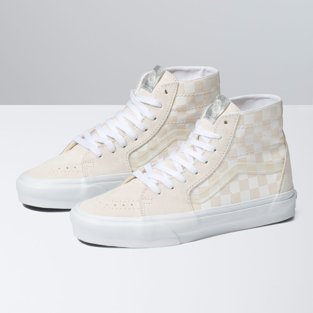 Vans Sk8-Hi Tapered Mens Womens - CRYSTAL SIDESTRIPE White Checkerboard VN0A7Q62C13 Shoes