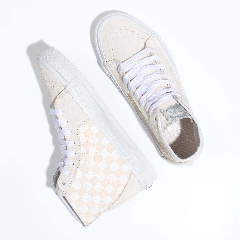 Vans Sk8-Hi Tapered Mens Womens - CRYSTAL SIDESTRIPE White Checkerboard VN0A7Q62C13 Shoes