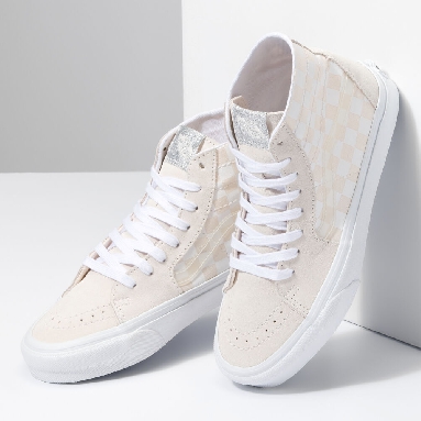 Vans Sk8-Hi Tapered Mens Womens - CRYSTAL SIDESTRIPE White Checkerboard VN0A7Q62C13 Shoes