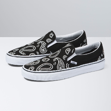 Vans Classic Slip-On Mens Womens - (PEACE PAISLEY) BLACK/TRUE WHITE VN0A5JMHB0E Shoes