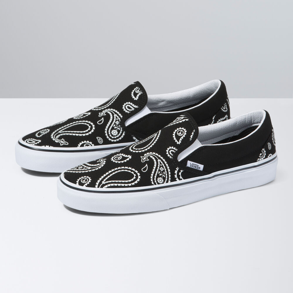 Vans Classic Slip-On Mens Womens - (PEACE PAISLEY) BLACK/TRUE WHITE VN0A5JMHB0E Shoes