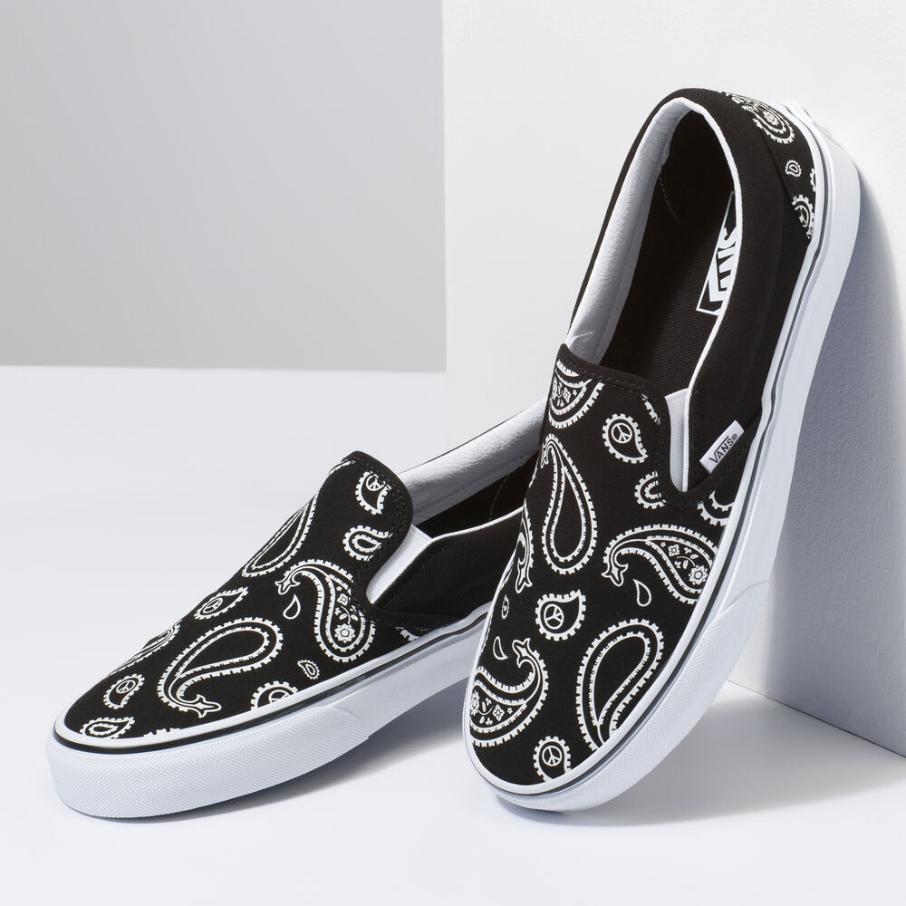 Vans Classic Slip-On Mens Womens - (PEACE PAISLEY) BLACK/TRUE WHITE VN0A5JMHB0E Shoes