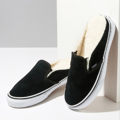 Vans Overspray Classic Slip-On Mule Mens Womens - SUEDE BLACK/SHERPA VN0A4P3UTC6 Shoes