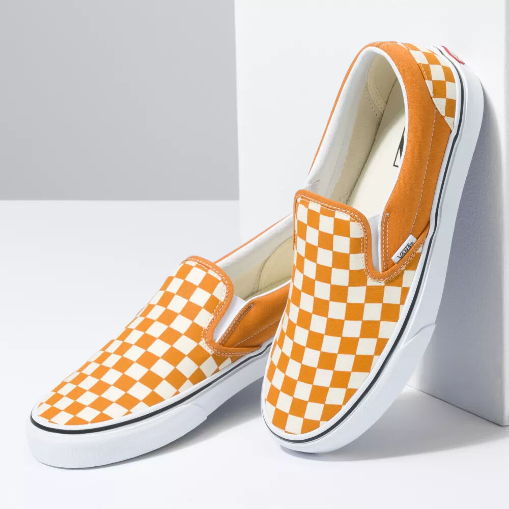 Vans Classic Slip-On Mens Womens - (CHECKERBOARD) DESERT SUN/TRUE WHITE VN0A5JMH8LF Shoes