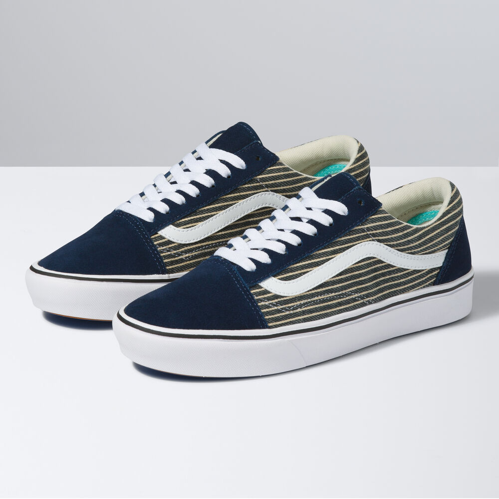 Vans Stripe ComfyCush Old Skool Mens Womens - (STRIPE) DRESS BLUES/TRUE WHITE VN0A5DYC9KT Shoes