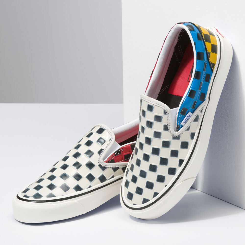 Vans Anaheim Factory Leather Check Classic Slip-On 98 DX Mens Womens - (ANAHEIM FACTORY) LEATHER CHECK/MULTI VN0A3JEX9ID Shoes