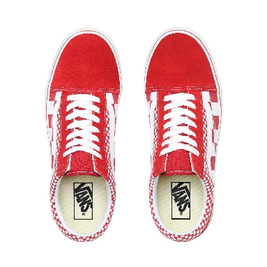 Vans Mix Checker Old Skool Classic Mens Womens - (Mix Checker) Chili Pepper/True White VN0A38G1VK5 Shoes