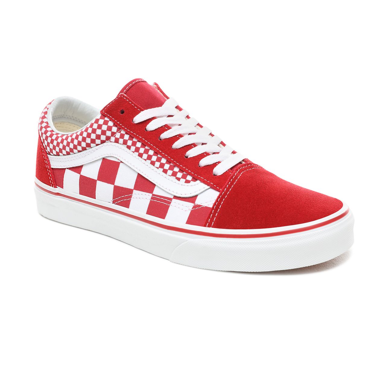 Vans Mix Checker Old Skool Classic Mens Womens - (Mix Checker) Chili Pepper/True White VN0A38G1VK5 Shoes