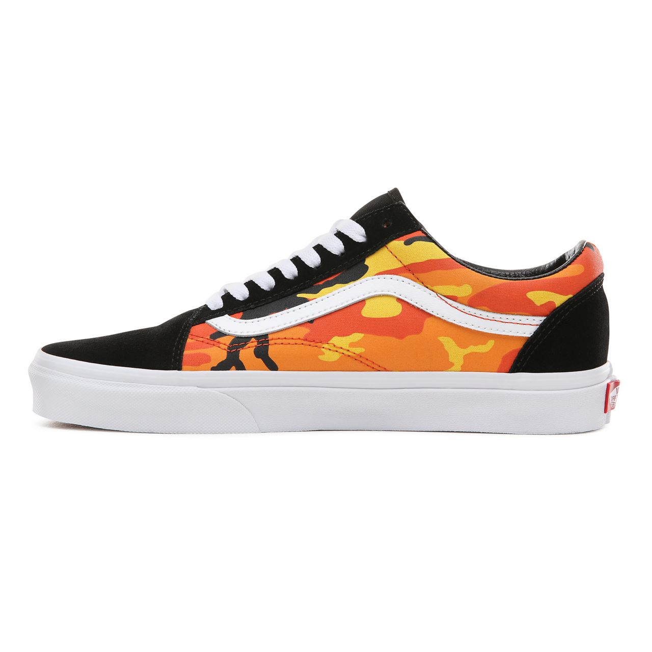 Vans Pop Camo Old Skool Classic Mens Womens - (Pop Camo) Black/Spicy Orange/True White VA38G1RK3 Shoes