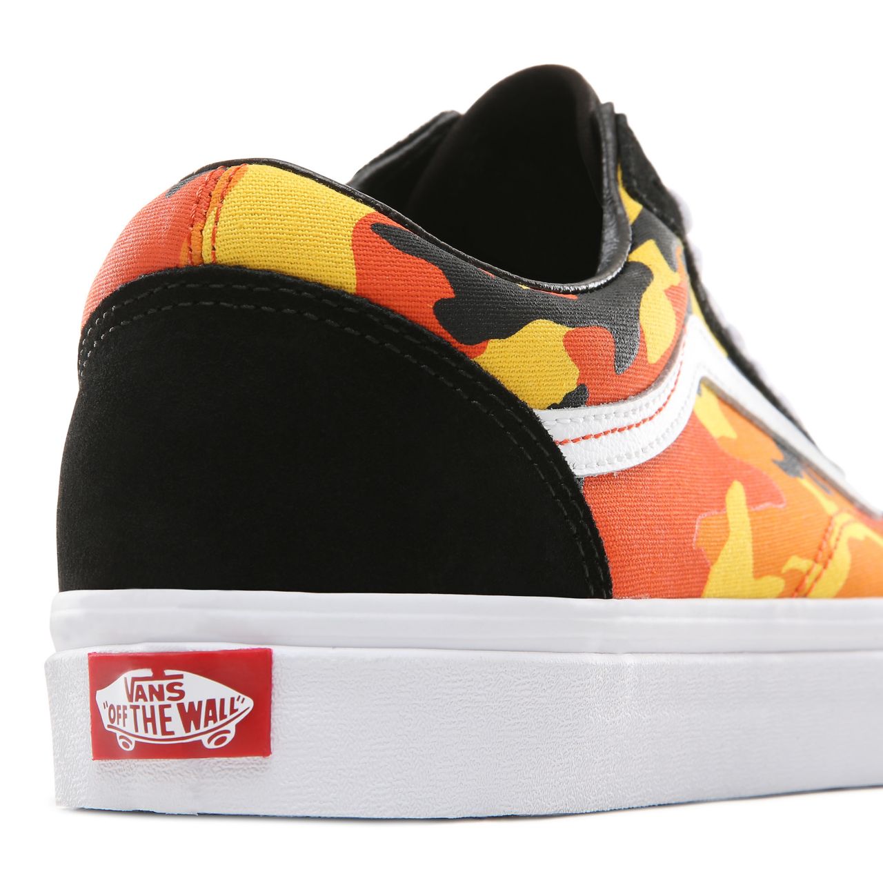 Vans Pop Camo Old Skool Classic Mens Womens - (Pop Camo) Black/Spicy Orange/True White VA38G1RK3 Shoes