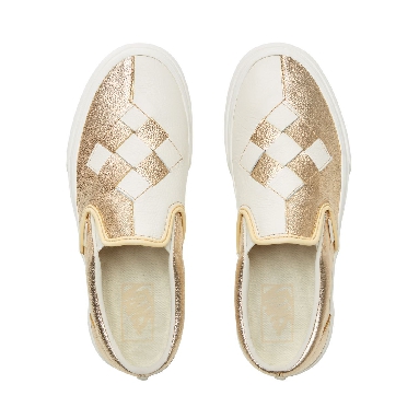 Vans Woven Leather Slip-On Classic Womens - (Woven Leather) Brushed Gold/Snow White VN0A38F7VMU Shoes