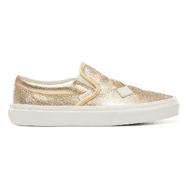 Vans Woven Leather Slip-On Classic Womens - (Woven Leather) Brushed Gold/Snow White VN0A38F7VMU Shoes