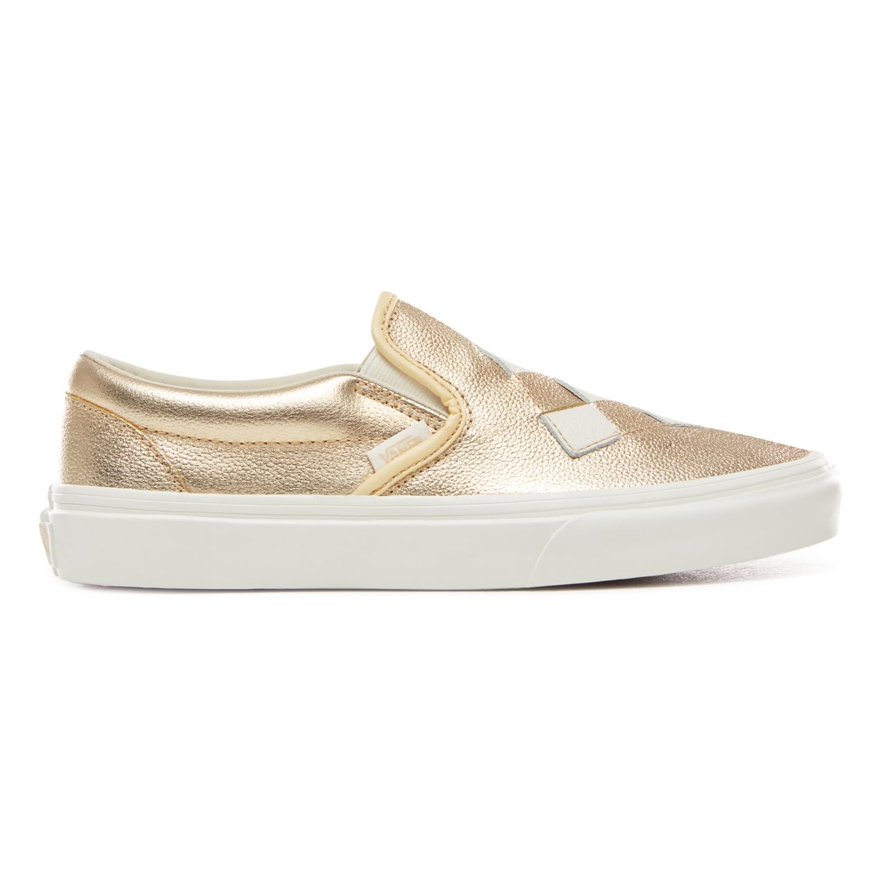 Vans Woven Leather Slip-On Classic Womens - (Woven Leather) Brushed Gold/Snow White VN0A38F7VMU Shoes