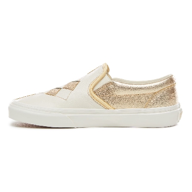 Vans Woven Leather Slip-On Classic Womens - (Woven Leather) Brushed Gold/Snow White VN0A38F7VMU Shoes