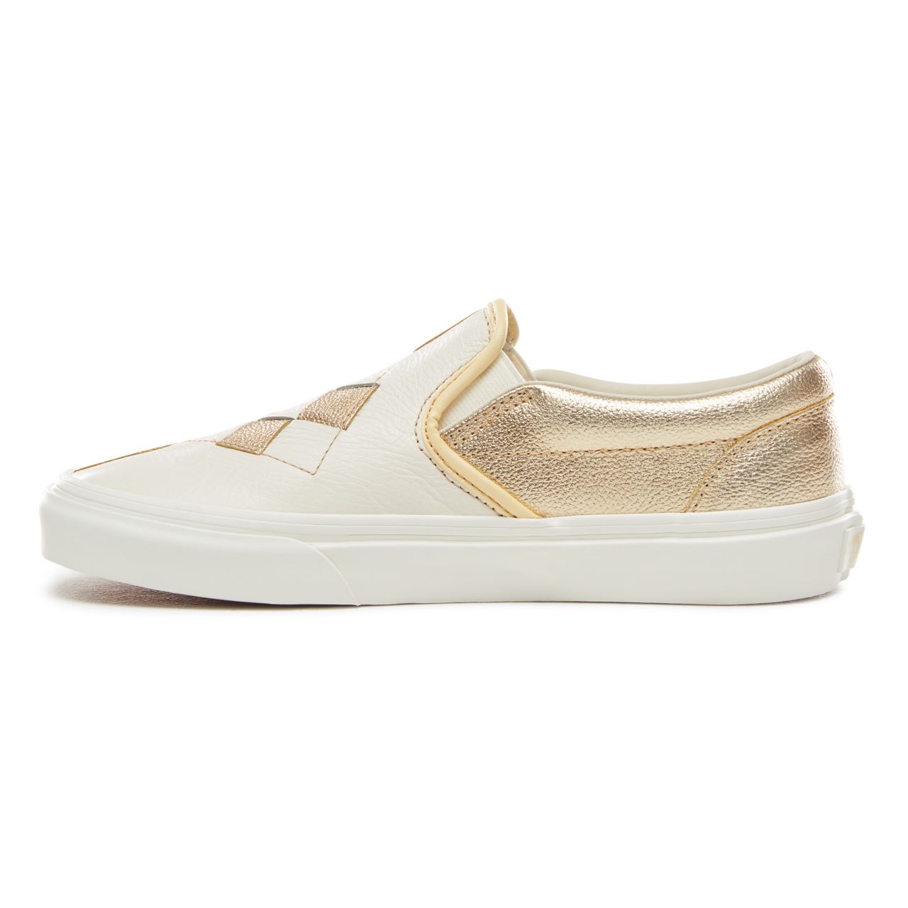 Vans Woven Leather Slip-On Classic Womens - (Woven Leather) Brushed Gold/Snow White VN0A38F7VMU Shoes